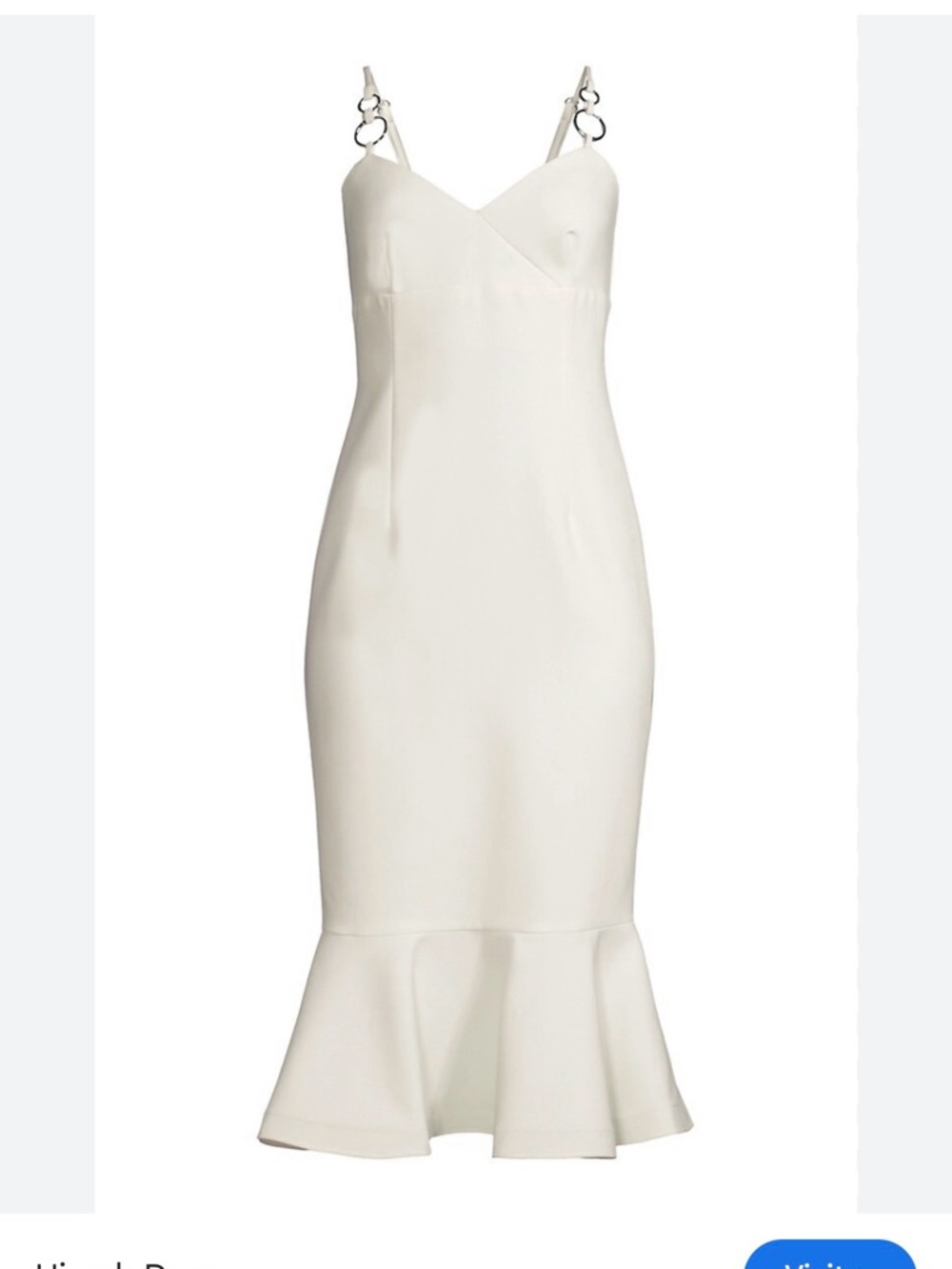 Likely Cream V-Neck Fitted Midi Dress with Flounce Hem